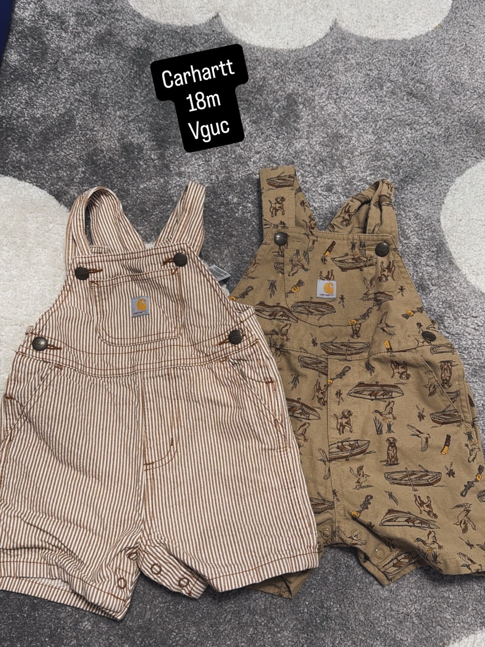 Carhartt Kids' Tan Striped & Brown Printed Overalls Pair